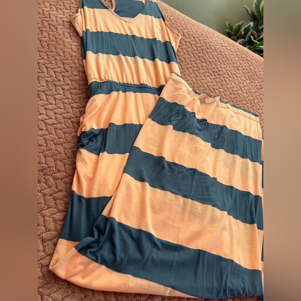 Splendid Orange and Blue Maxi Dress, Size Small